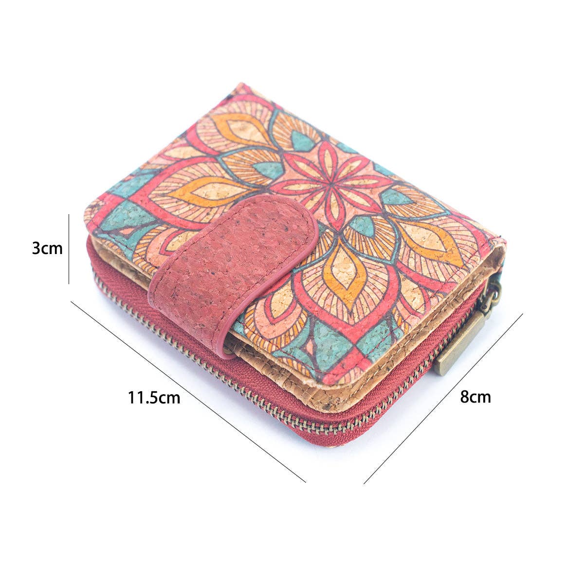 Kurze Kartenbrieftasche für Damen aus bedrucktem Naturkork