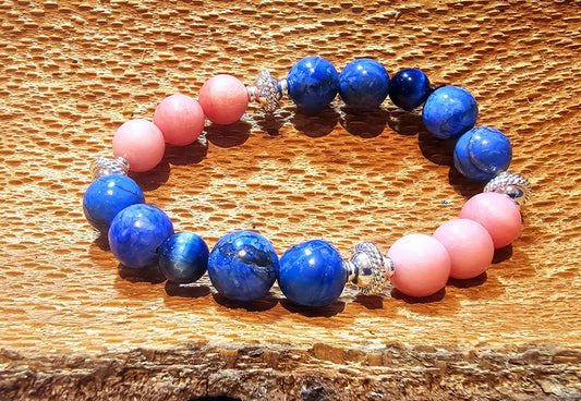 Edelsteinarmband Blaue Jade I Blaues Tigerauge I Rosa Jade