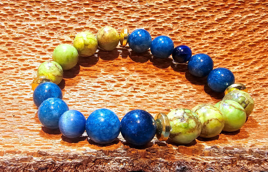 Edelsteinarmband Blaue Jade I Blaues Tigerauge I Apfelgrüner Imperialer Jaspis