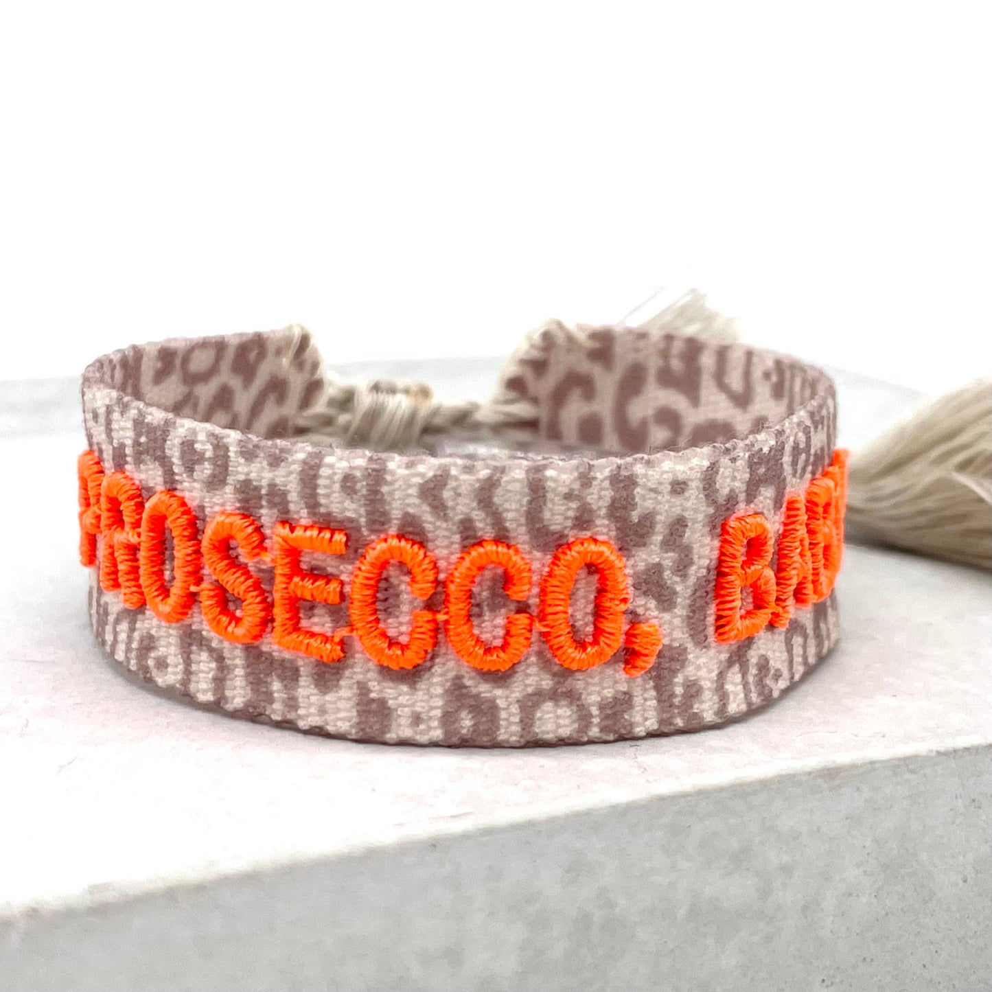 PROSECCO, BABY! Statement Armband gewebt, bestickt