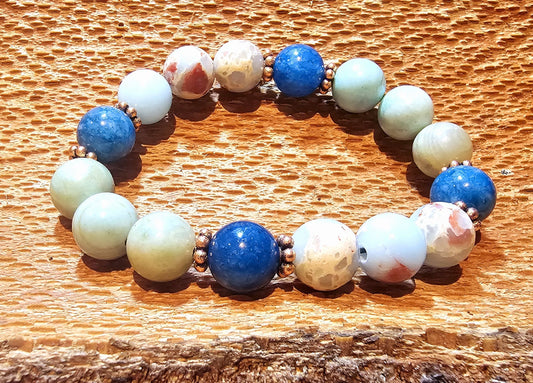 Edelsteinarmband Blaue Jade I Blauer „Planet“ Achat I Blaue afrikanische Opal Serpentine