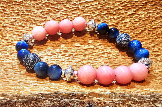 Edelsteinarmband Feuerachat I Blaues Tigerauge I Rosa Jade