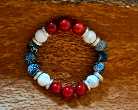 Edelsteinarmband Feuerachat I Roter Jade I Matt-runde Howlith-Perlen