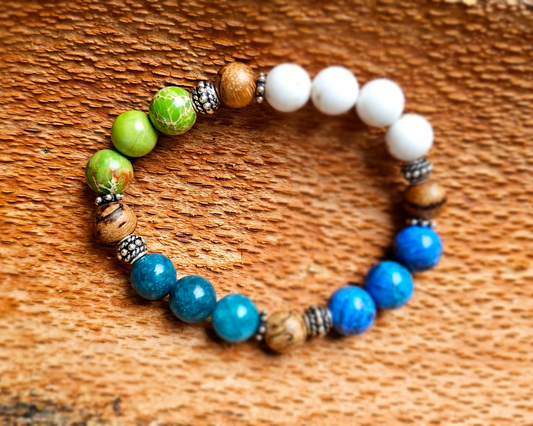 Edelsteinarmband Blaue Jade I Apfelgrüner Imperialer Jaspis I Weißer Howlith I Türkisperlen