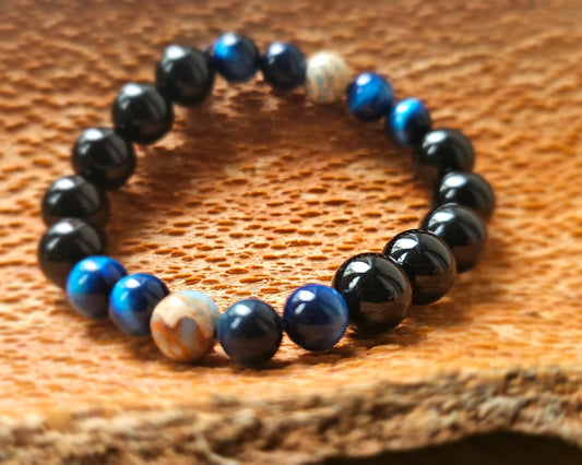 Edelsteinarmband  Schwarzer Turmalin I Blaues Tigerauge I Imperialer Jaspis