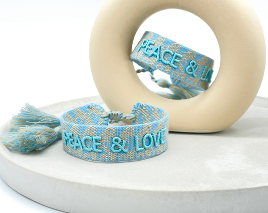 PEACE & LOVE Statement Armband gewebt, bestickt
