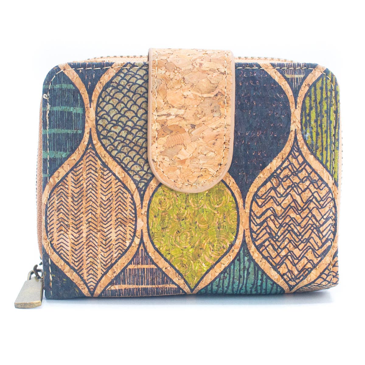Kurze Kartenbrieftasche für Damen aus bedrucktem Naturkork
