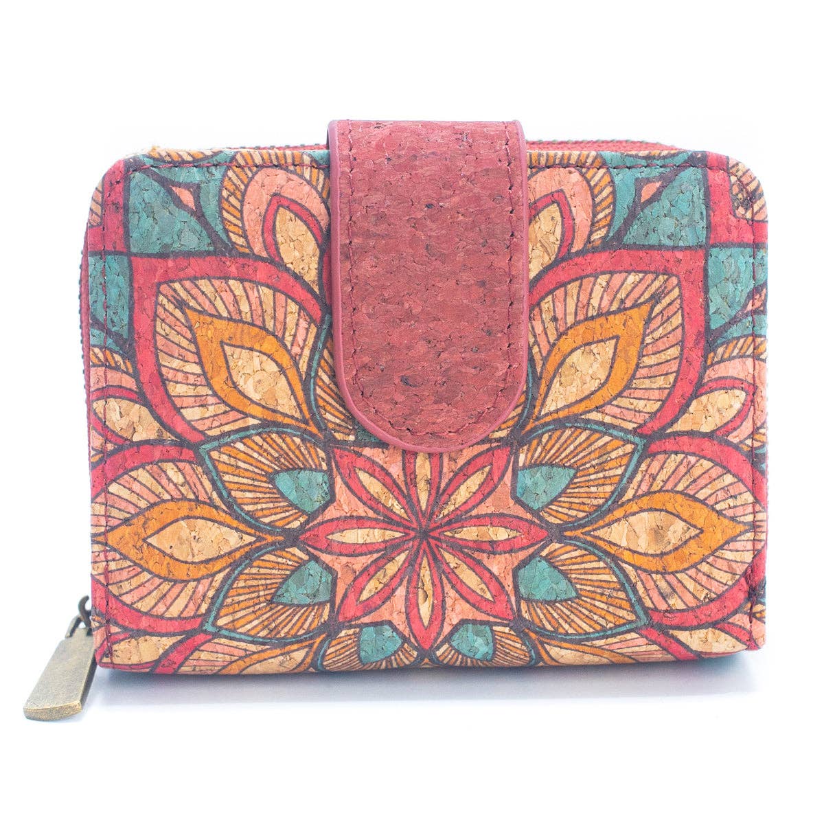 Kurze Kartenbrieftasche für Damen aus bedrucktem Naturkork