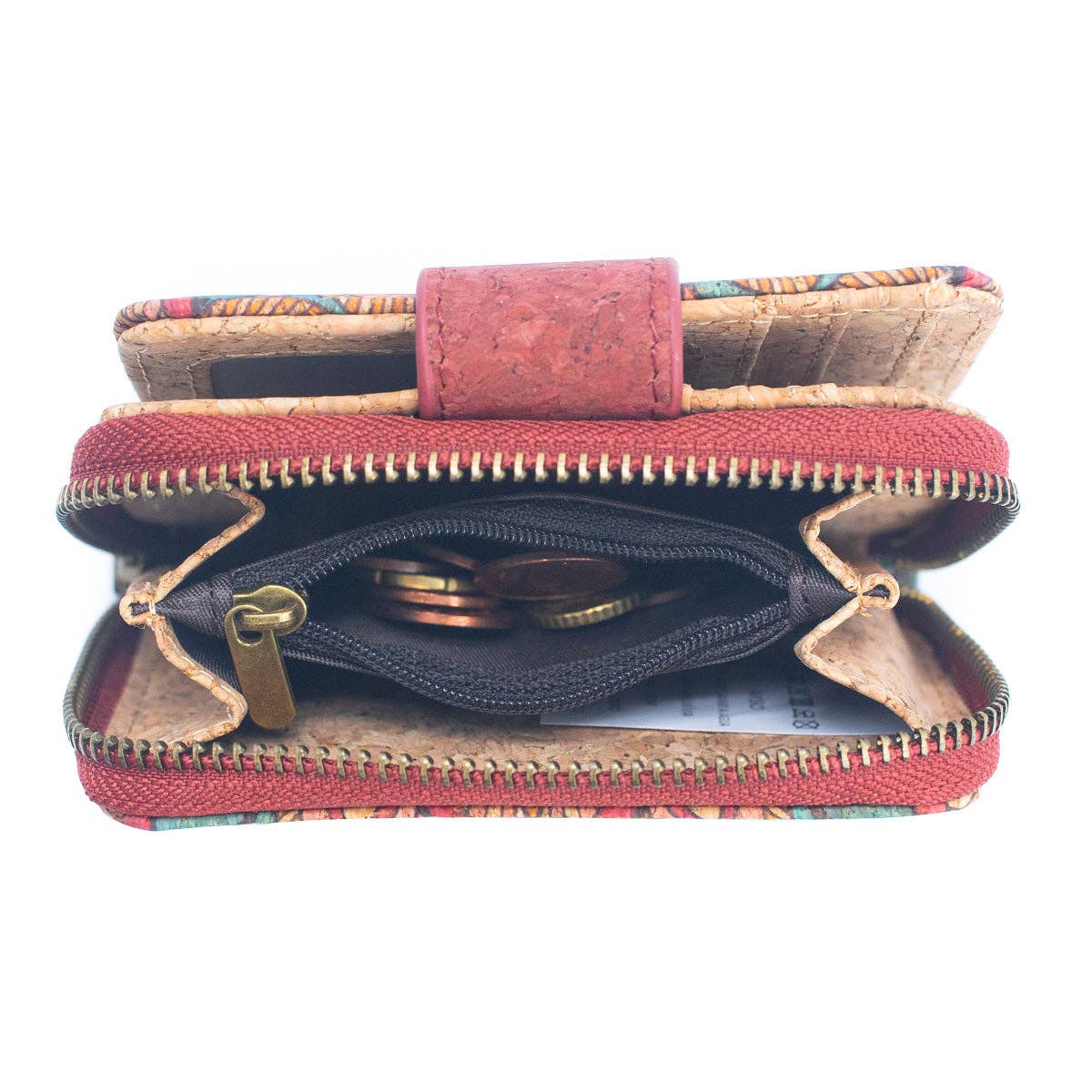 Kurze Kartenbrieftasche für Damen aus bedrucktem Naturkork