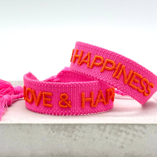 LOVE & HAPPINESS Statement Armband gewebt, bestickt